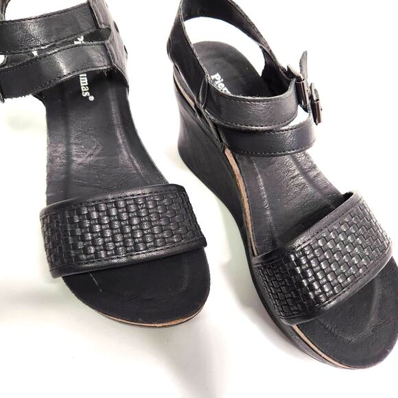 Pierre Dumas Hester-12 Wedge Sandals Size 8 Double-Buckle Vegan Faux Leather - Picture 8 of 16